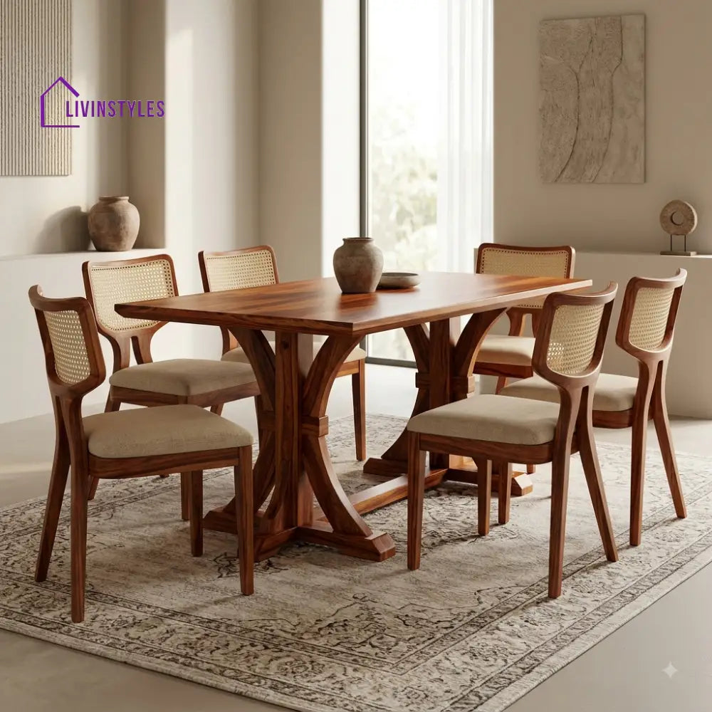 Hemalatha Premium Wooden 6 Seater Dining Table Set