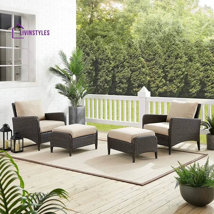 Hemangini Outdoor 4 Piece Patio Wicker Furniture Set - Patio Sofa Set