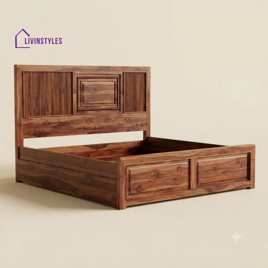 Hemavathi Sheesham Wood Bed With Box Storage | Wooden Bed