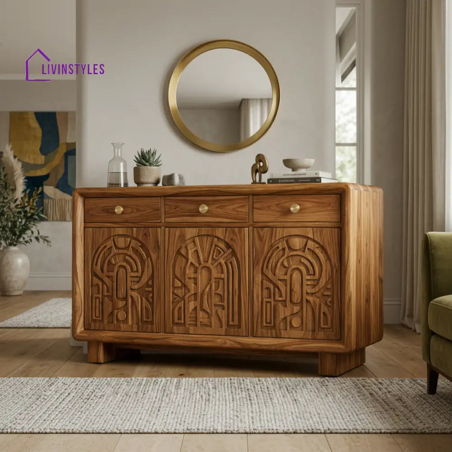 Hemi Sheesham Wood Cabinet and Sideboard (Honey Finish)