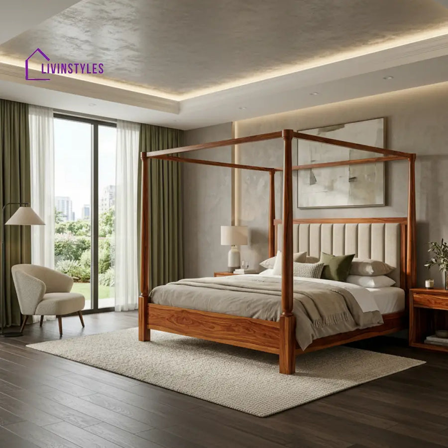 Hemiata Sheesham Wood Poster Bed Without Storage