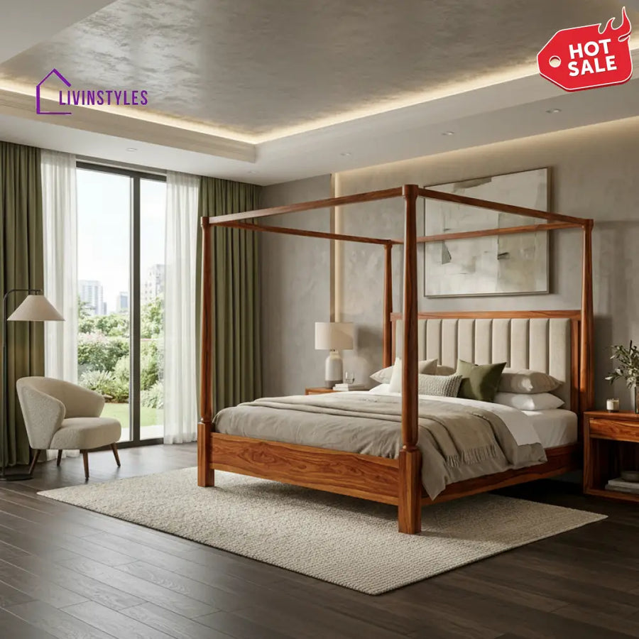 Hemiata Sheesham Wood Poster Bed Without Storage