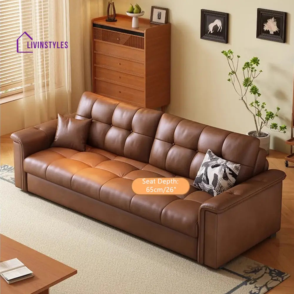 Retro Leathaire Fabric Pull Out Sofa Bed with Underneath Storage SOFA BED