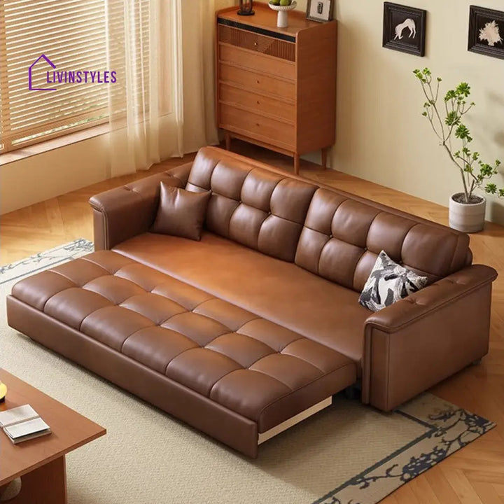 Retro Leathaire Fabric Pull Out Sofa Bed with Underneath Storage SOFA BED