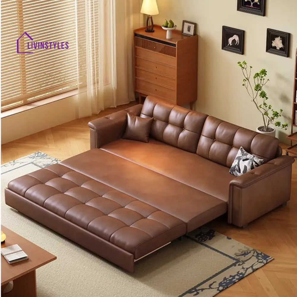 Retro Leathaire Fabric Pull Out Sofa Bed with Underneath Storage SOFA BED