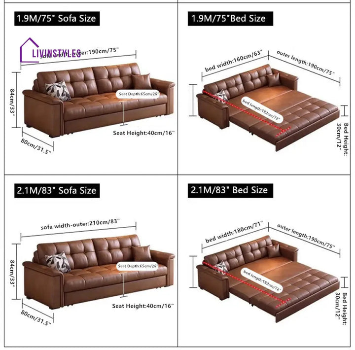 Retro Leathaire Fabric Pull Out Sofa Bed with Underneath Storage SOFA BED