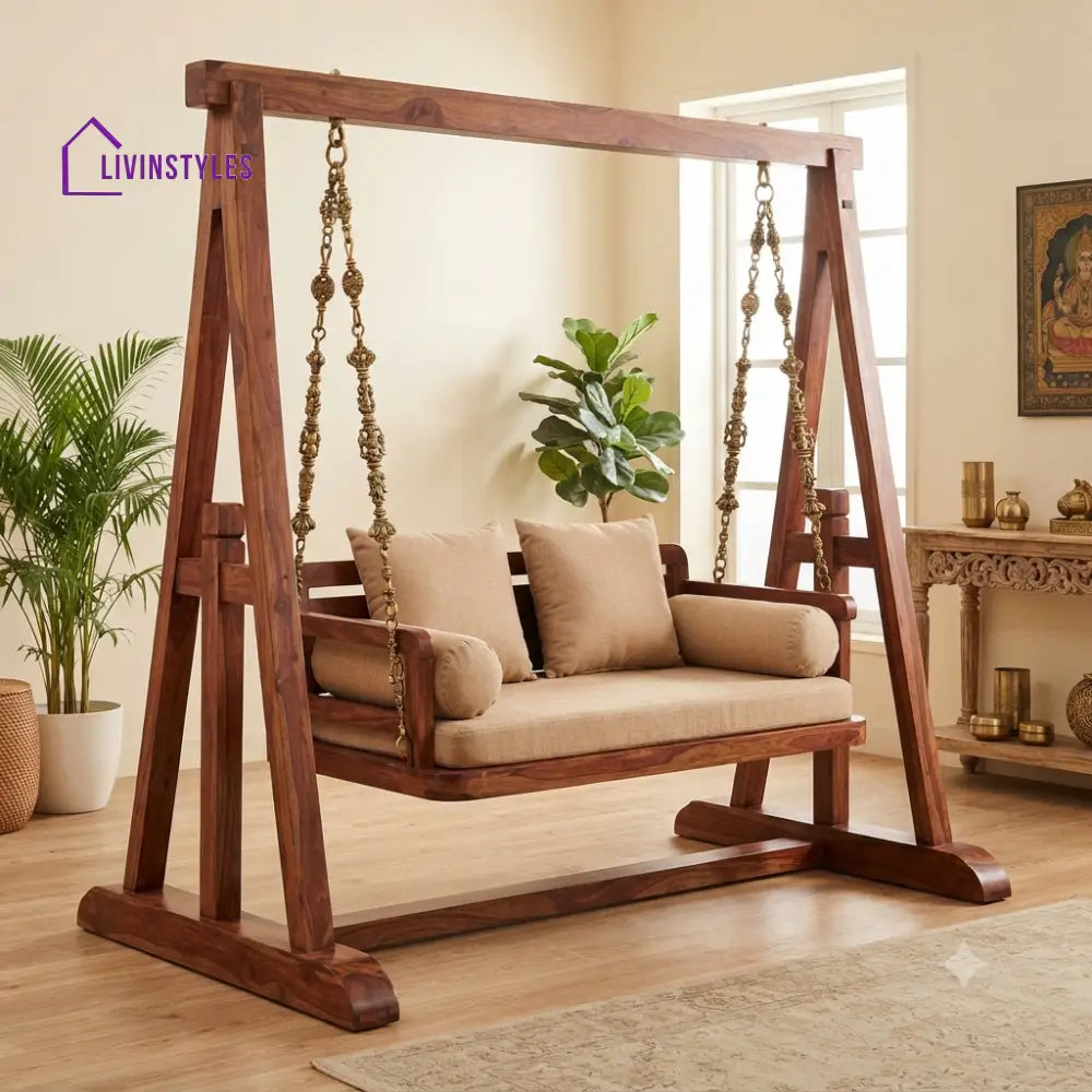 Henri 2 Seater Wooden Swing for Home | Wooden Jhula for home
