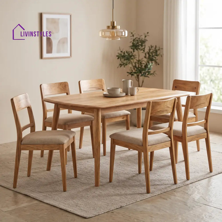 Henri Premium Mango Wood 6 Seater Dining Table Set | Natural Finish