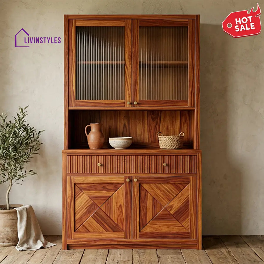 Henry Classic Kitchen Cabinet with Glass (Honey Finish)
