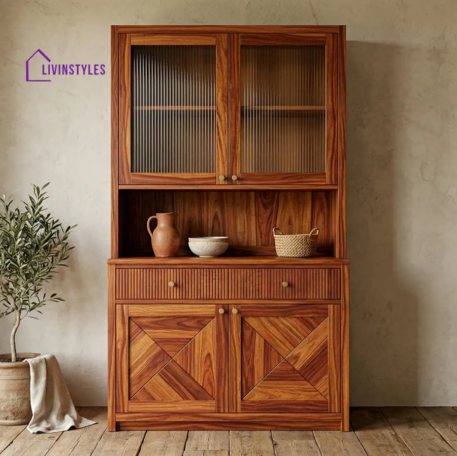 Henry Classic Kitchen Cabinet with Glass (Honey Finish)