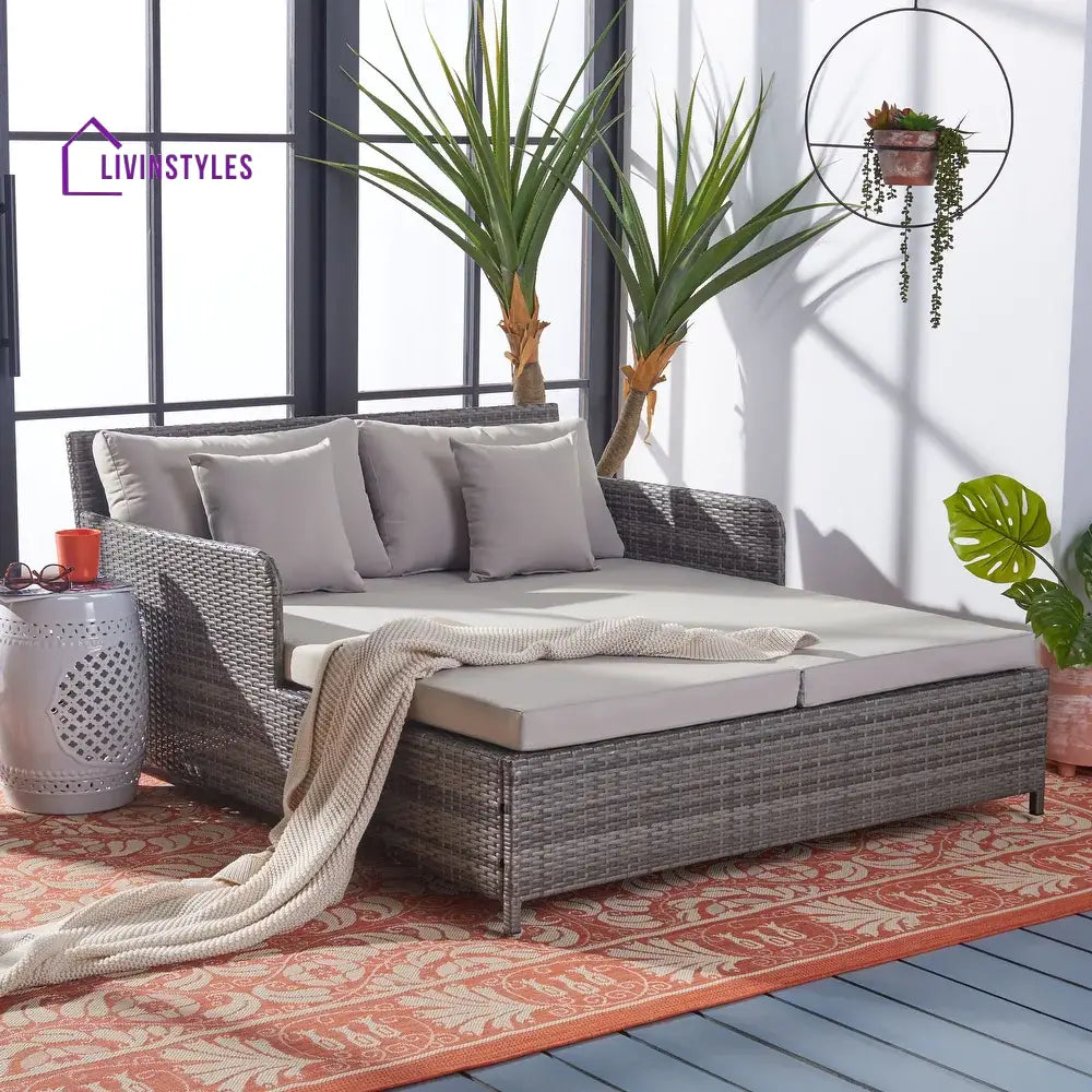 Heper Outdoor Poolside Sunbed With Cushion Daybed - Grey + Beige - Sunbed