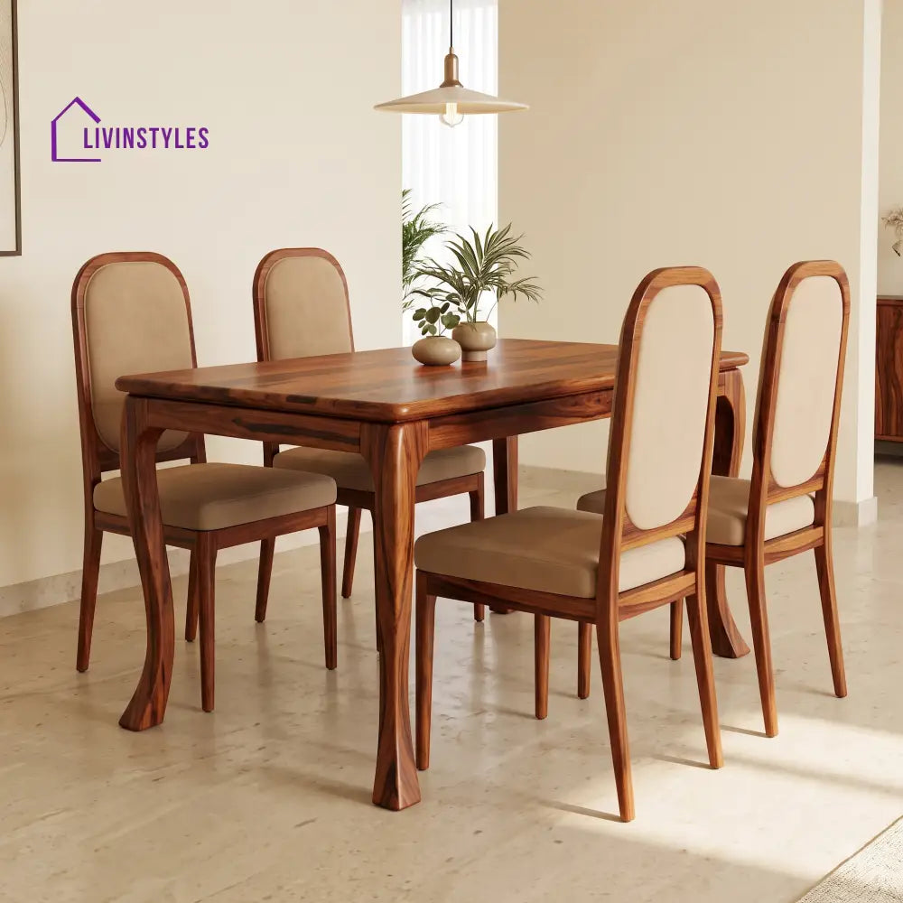Herbert Premium Solid Wood 4 Seater Dining Table Set
