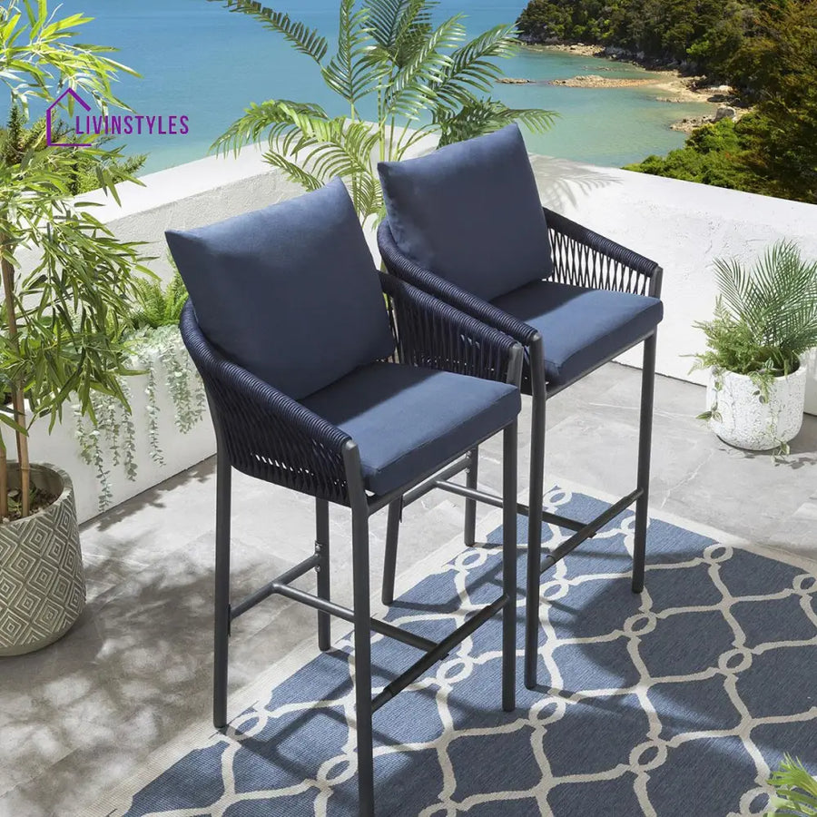 Herminia Outdoor Patio Bar Chair 2 Chairs For Balcony Braided & Rope - Bar Sets