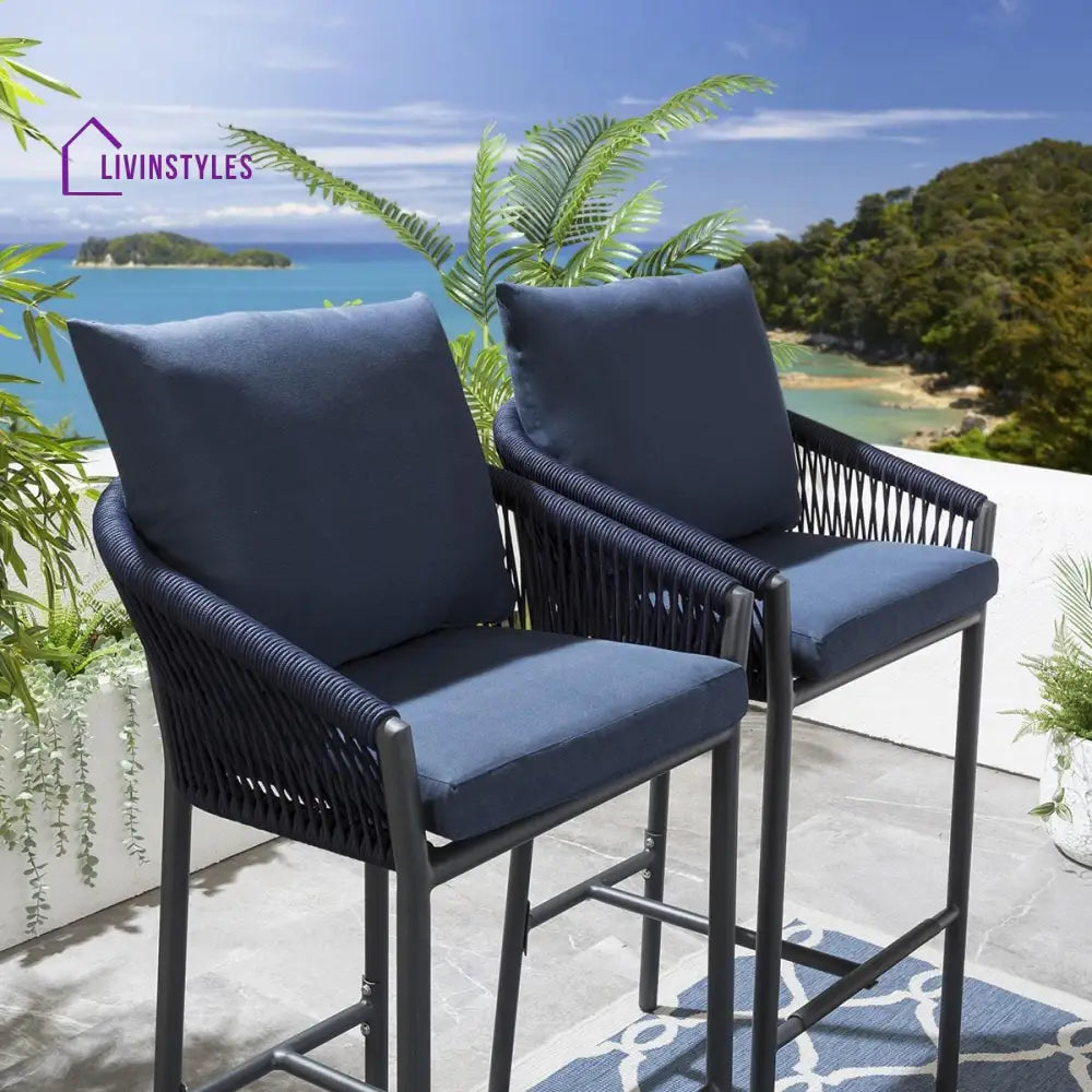 Herminia Outdoor Patio Bar Chair 2 Chairs For Balcony Braided & Rope - Bar Sets
