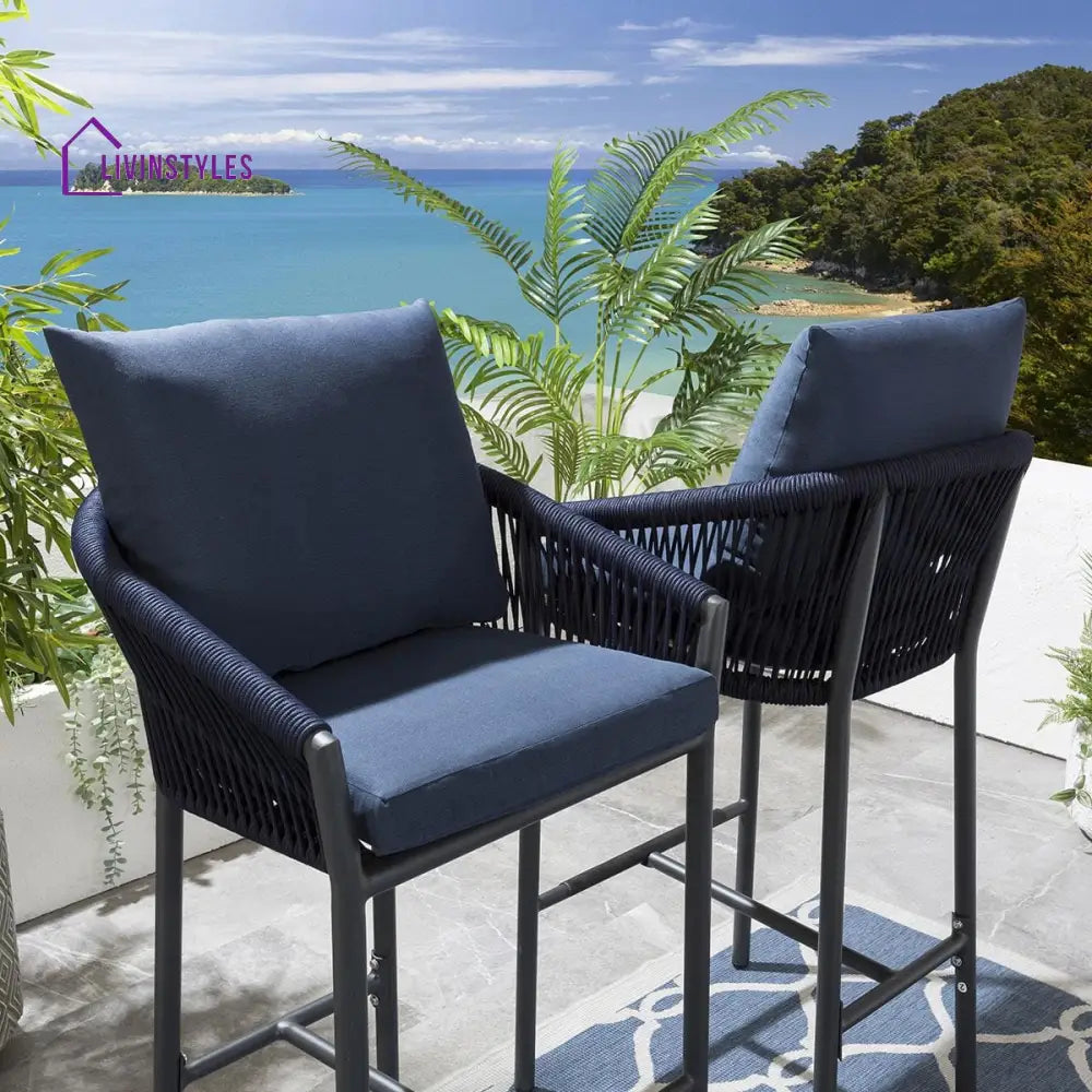 Herminia Outdoor Patio Bar Chair 2 Chairs For Balcony Braided & Rope - Bar Sets