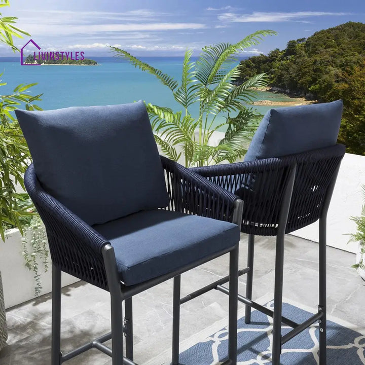 Herminia Outdoor Patio Bar Chair 2 Chairs For Balcony Braided & Rope - Bar Sets