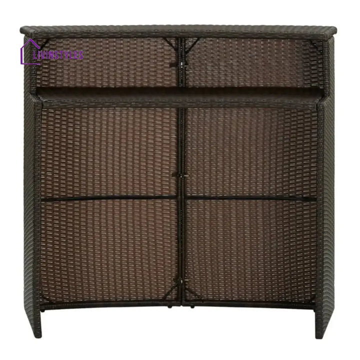 Herminia Outdoor Rattan Wicker Bar Table With a High-Top Design & Integrated Storage Shelf - Bar Table