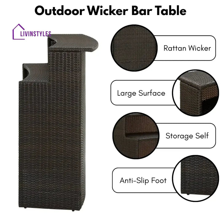 Herminia Outdoor Rattan Wicker Bar Table With a High-Top Design & Integrated Storage Shelf - Bar Table