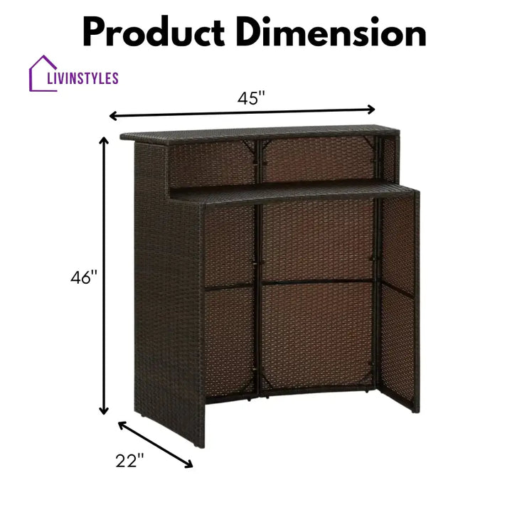 Herminia Outdoor Rattan Wicker Bar Table With a High-Top Design & Integrated Storage Shelf - Bar Table