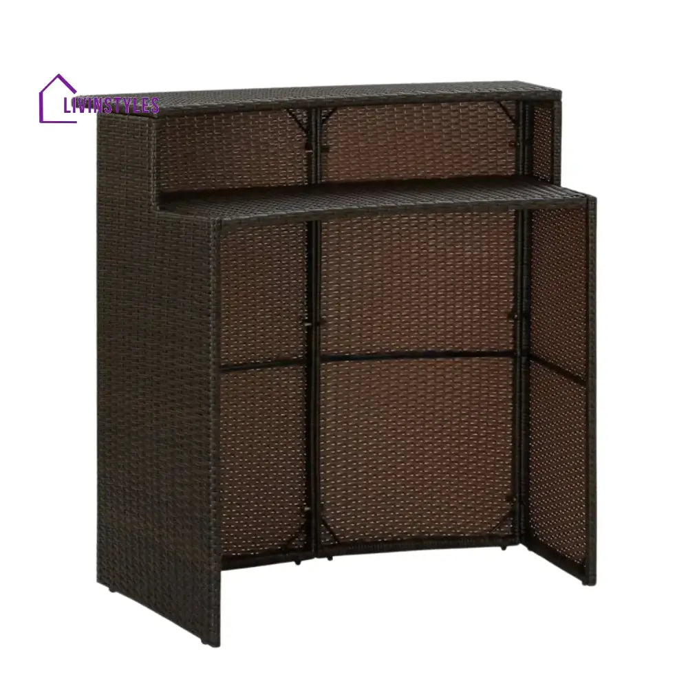 Herminia Outdoor Rattan Wicker Bar Table With a High-Top Design & Integrated Storage Shelf - Bar Table