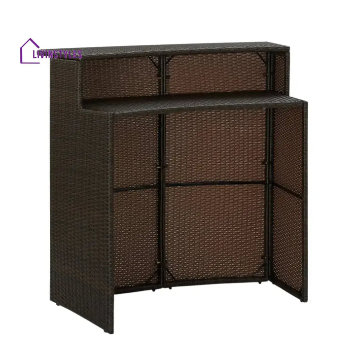Herminia Outdoor Rattan Wicker Bar Table With a High-Top Design & Integrated Storage Shelf - Bar Table
