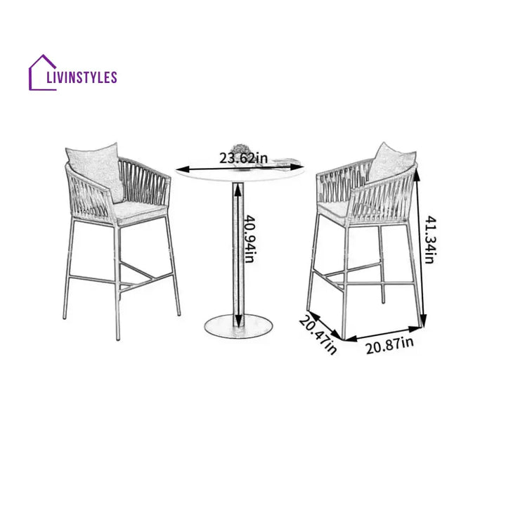Hernán Outdoor Patio Bar Set 2 Chairs and 1 Table Set (Grey) Braided & Rope - Bar Sets