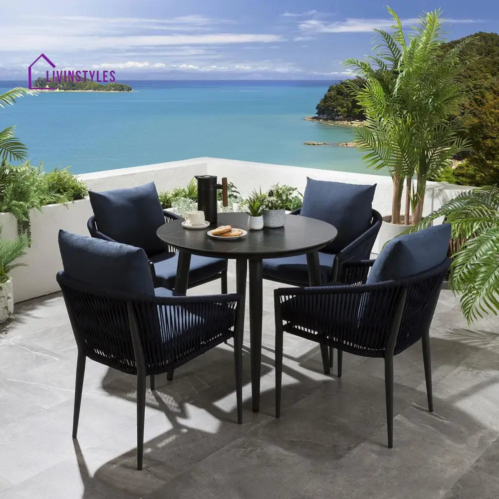 Hernando Outdoor Garden Patio Dining Set 4 Chairs and 1 Table Set (Blue + Black) Braided & Rope - Dining sets