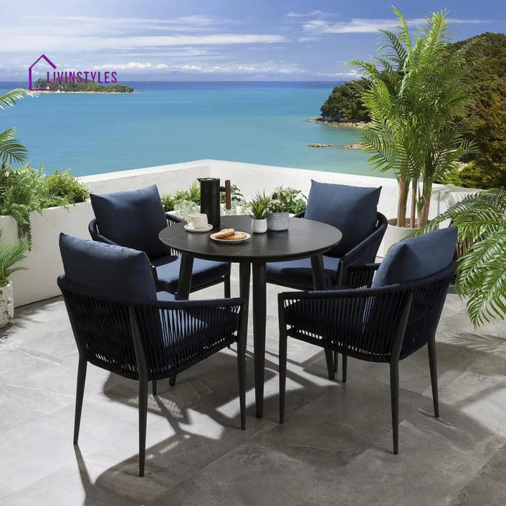 Hernando Outdoor Garden Patio Dining Set 4 Chairs and 1 Table Set (Blue + Black) Braided & Rope - Dining sets