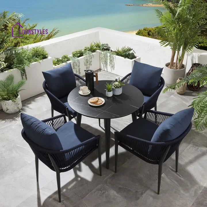 Hernando Outdoor Garden Patio Dining Set 4 Chairs and 1 Table Set (Blue + Black) Braided & Rope - Dining sets