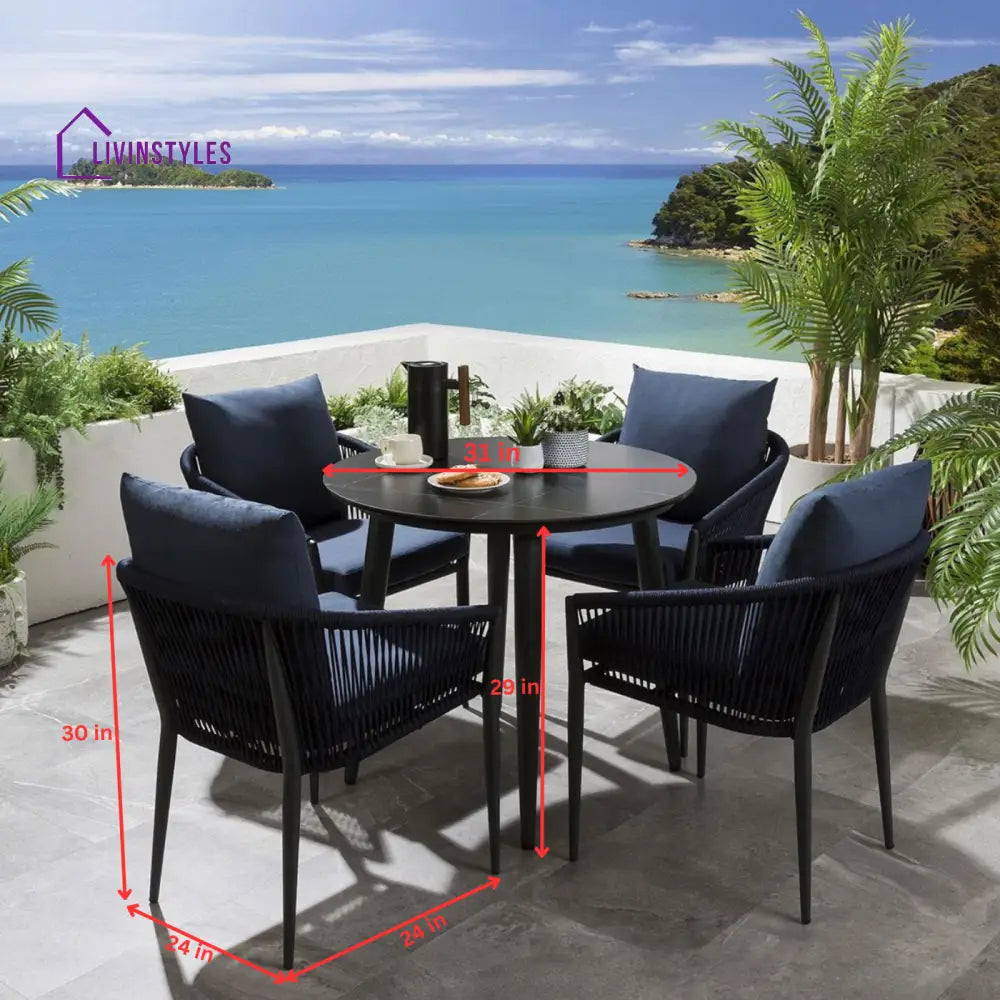 Hernando Outdoor Garden Patio Dining Set 4 Chairs and 1 Table Set (Blue + Black) Braided & Rope - Dining sets