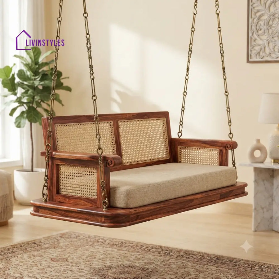 Hervé 2 Seater Wooden Swing for Home | Wooden Jhula for home