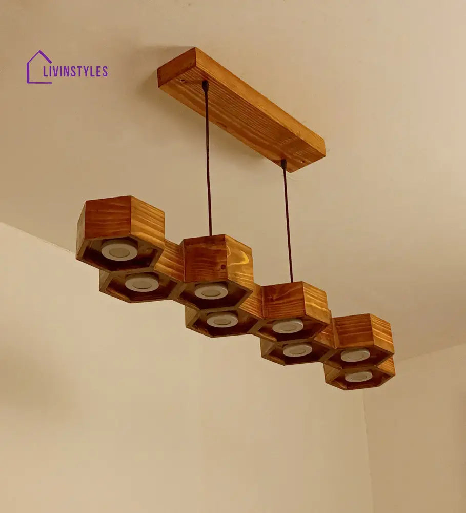 Hexa 48 Brown Wooden Led Hanging Lamp Lamps