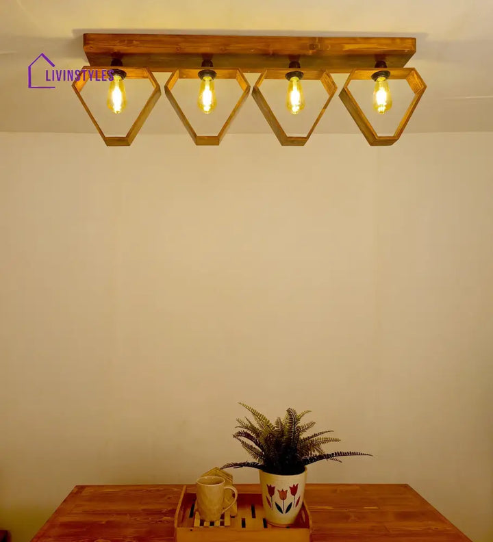 Hexad Brown Wooden 4 Series Ceiling Lamp Lights
