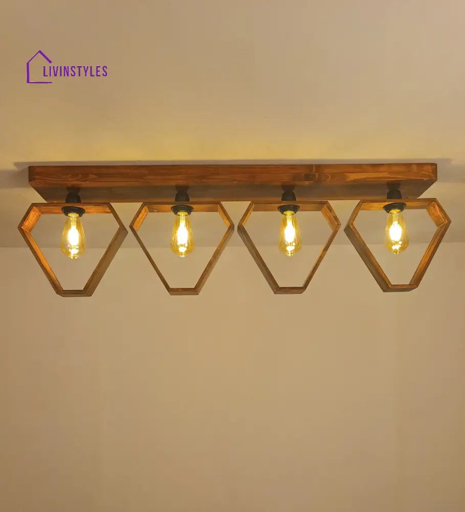 Hexad Brown Wooden 4 Series Ceiling Lamp Lights