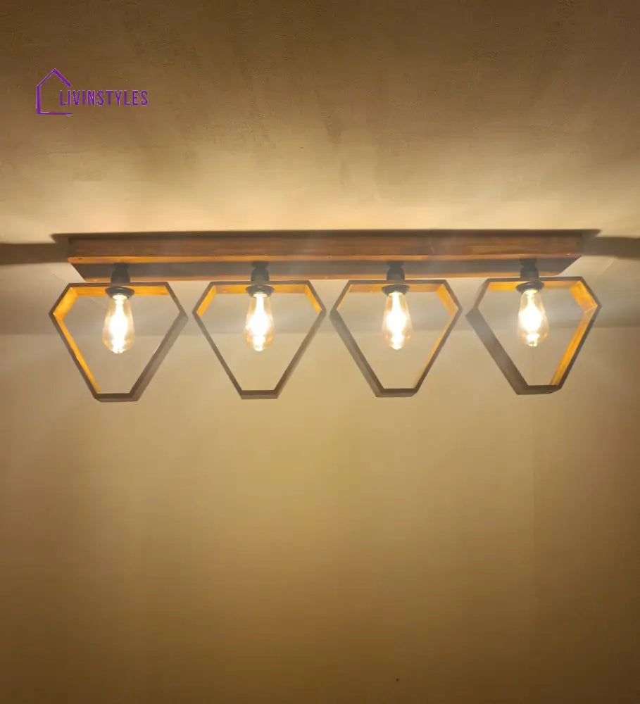 Hexad Brown Wooden 4 Series Ceiling Lamp Lights