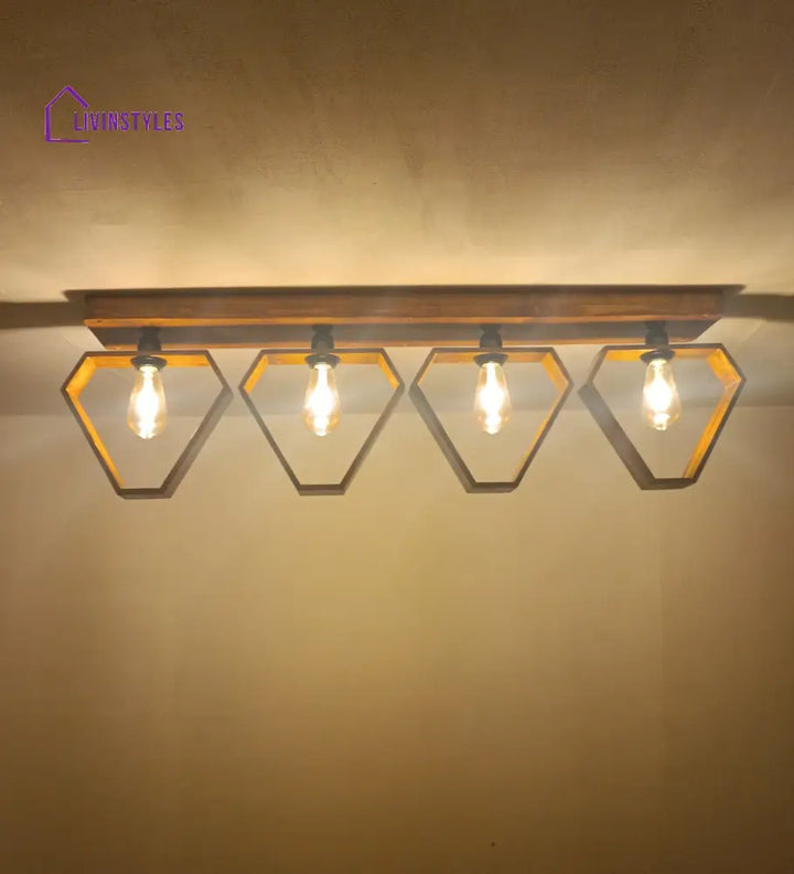 Hexad Brown Wooden 4 Series Ceiling Lamp Lights