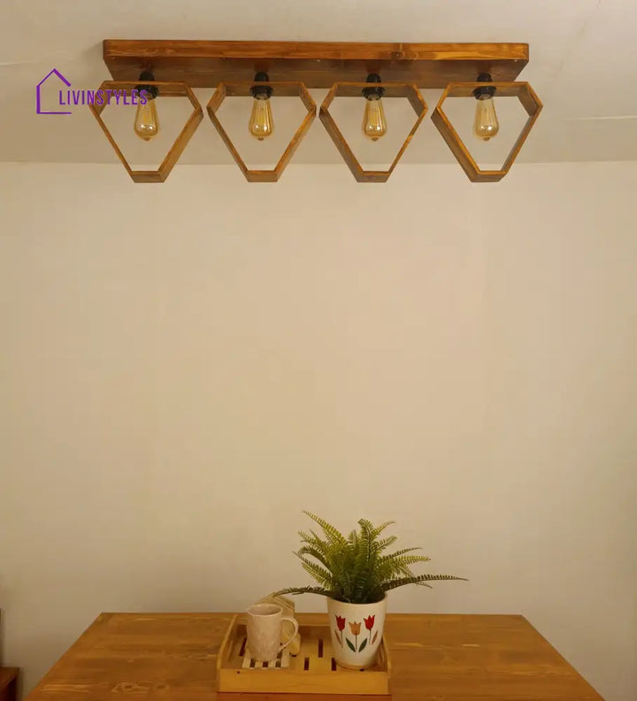 Hexad Brown Wooden 4 Series Ceiling Lamp Lights