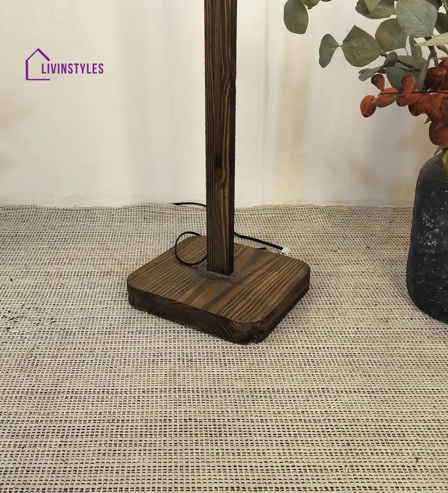 Hexspot Wooden Floor Lamp With Brown Base And Beige Lampshade Lamps