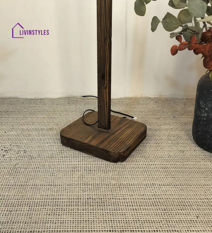 Hexspot Wooden Floor Lamp With Brown Base And Beige Lampshade Lamps
