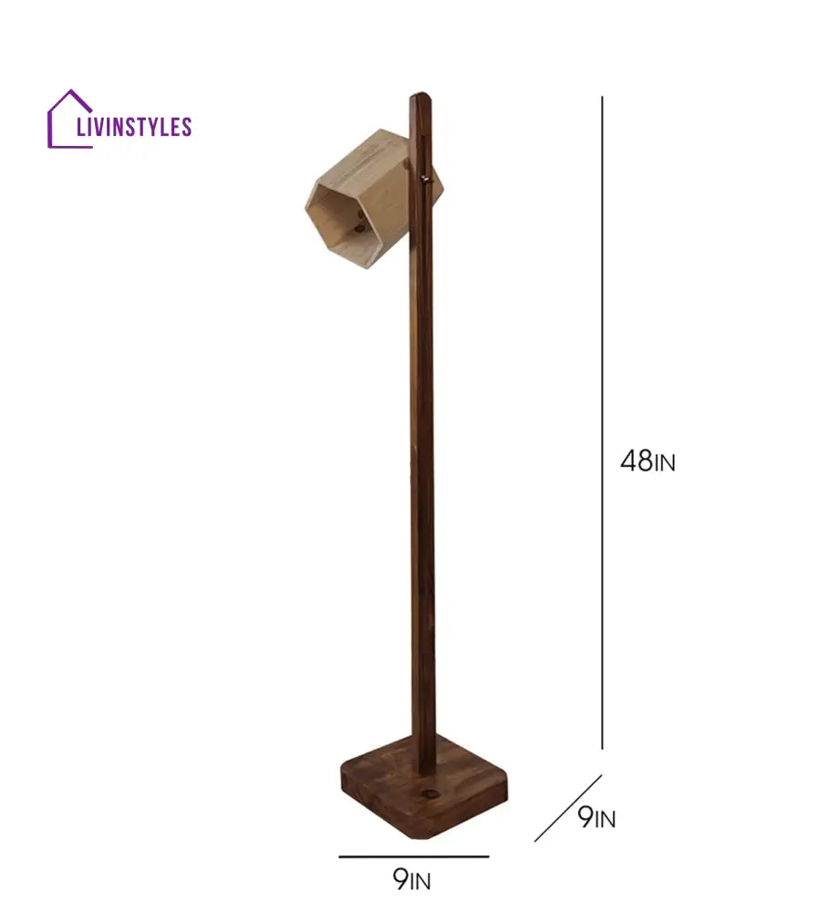 Hexspot Wooden Floor Lamp With Brown Base And Beige Lampshade Lamps
