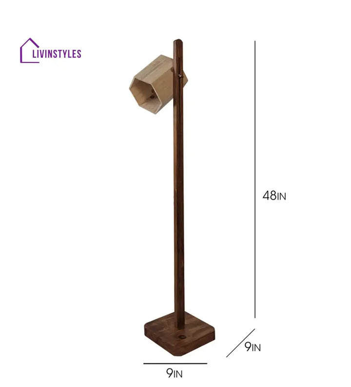 Hexspot Wooden Floor Lamp With Brown Base And Beige Lampshade Lamps
