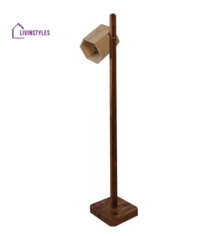 Hexspot Wooden Floor Lamp With Brown Base And Beige Lampshade Lamps