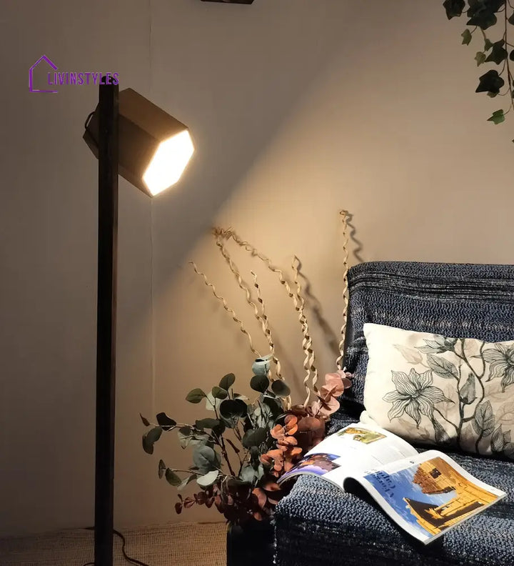 Hexspot Wooden Floor Lamp With Brown Base And Beige Lampshade Lamps