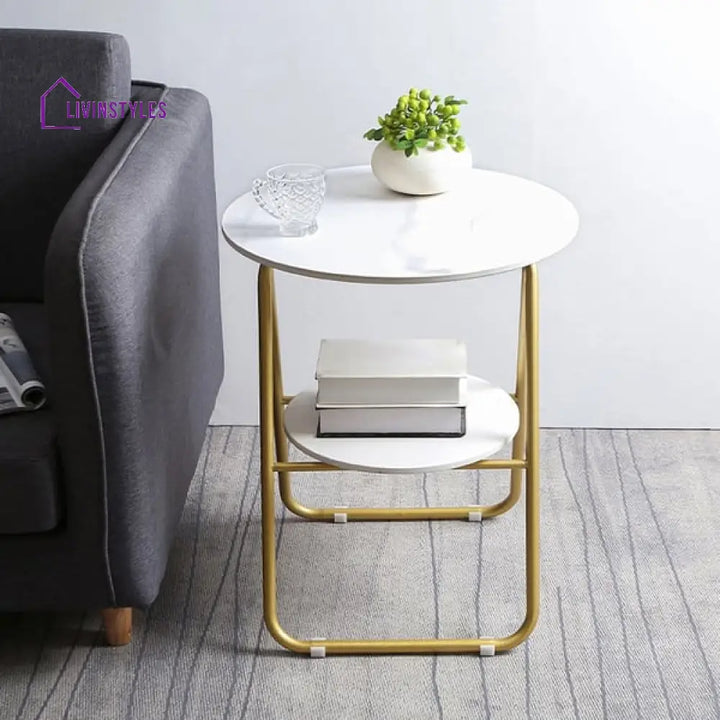 Highland Modern Luxurious Round Marble Side Table In Gold Color