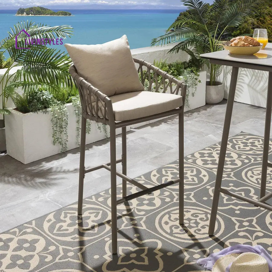 Hilario Outdoor Patio Bar Chair 1 Chair For Balcony Braided & Rope - Beige - Bar Sets