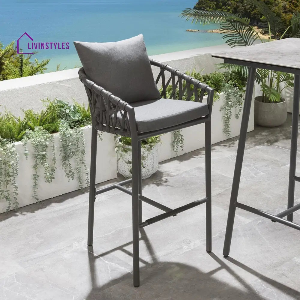 Hilario Outdoor Patio Bar Chair 1 Chair For Balcony Braided & Rope - Grey - Bar Sets