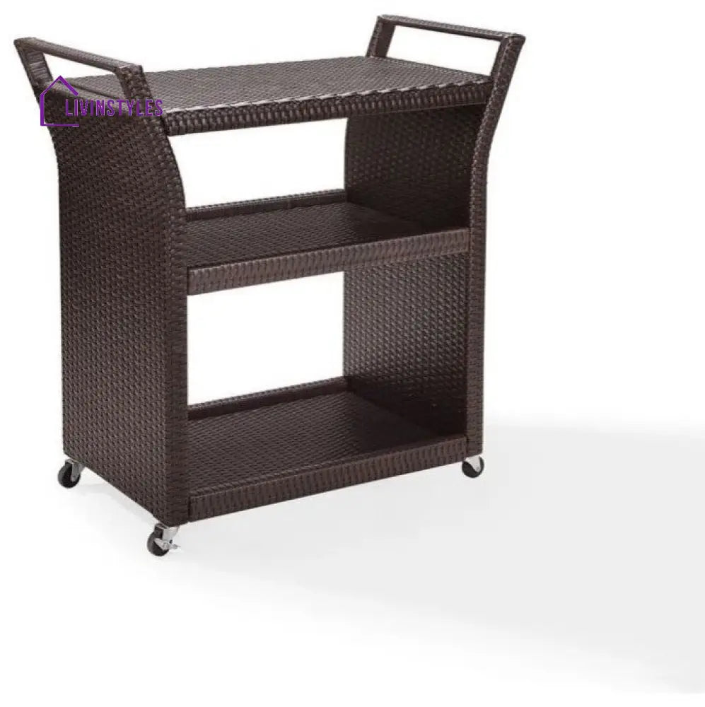 Hilde Outdoor Patio Bar Serving Cart (Brown) - Wicker
