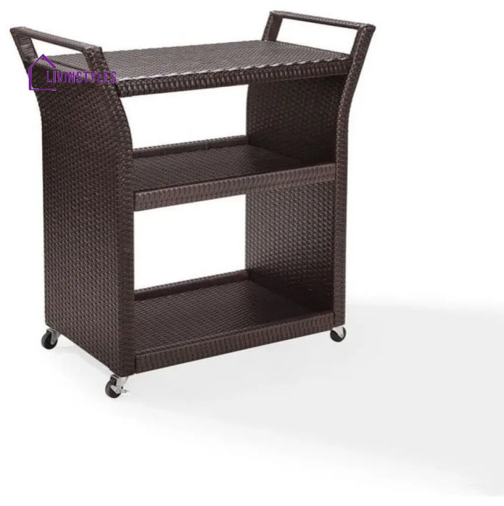 Hilde Outdoor Patio Bar Serving Cart (Brown) - Wicker