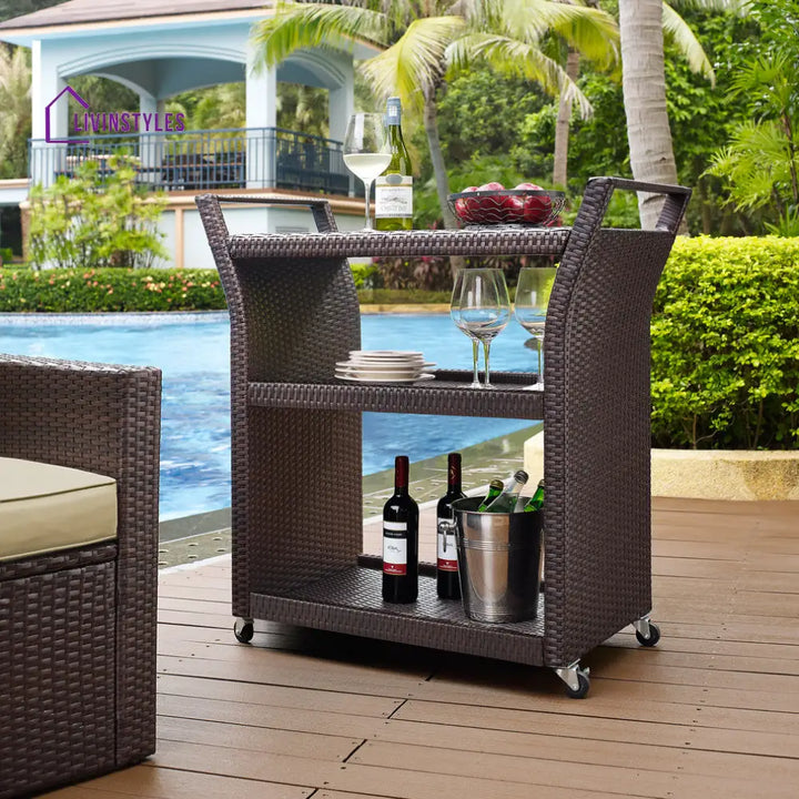Hilde Outdoor Patio Bar Serving Cart (Brown) - Wicker