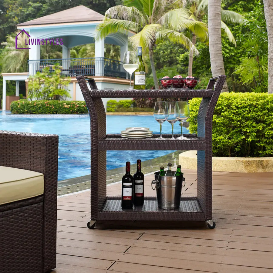 Hilde Outdoor Patio Bar Serving Cart (Brown) - Wicker